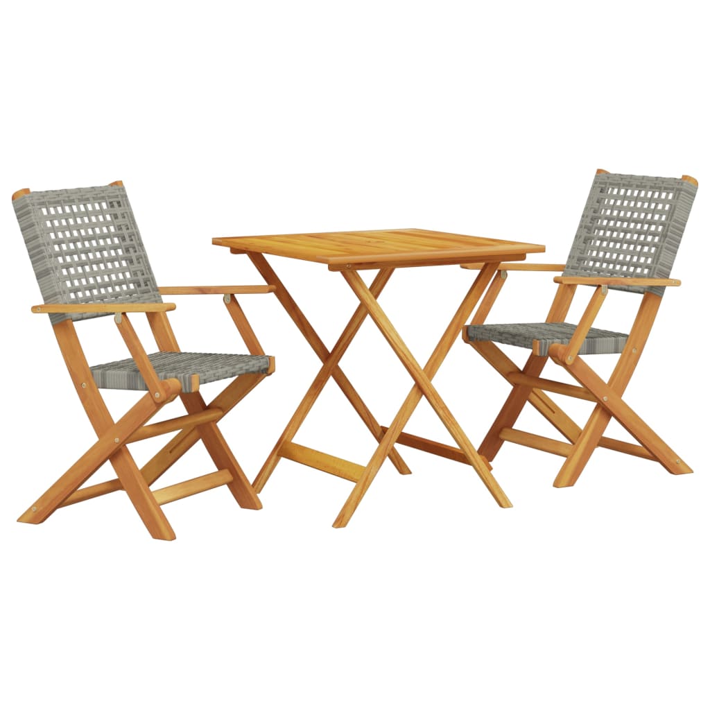 Ensemble de bistro 3 pcs gris résine tressée et bois massif