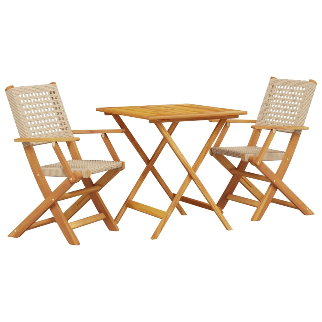 Ensemble de bistro 3 pcs beige résine tressée et bois massif