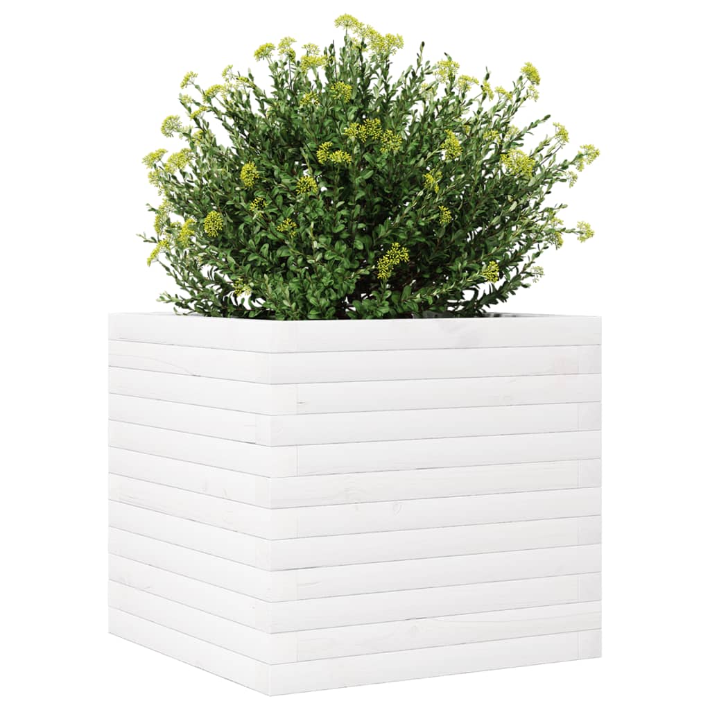 White planter 50x50x46 cm solid pine wood