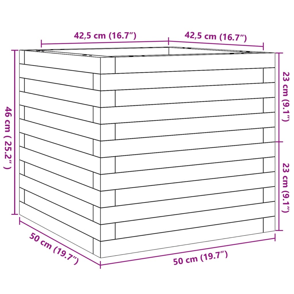 Jardinière cire marron 50x50x46 cm bois de pin massif