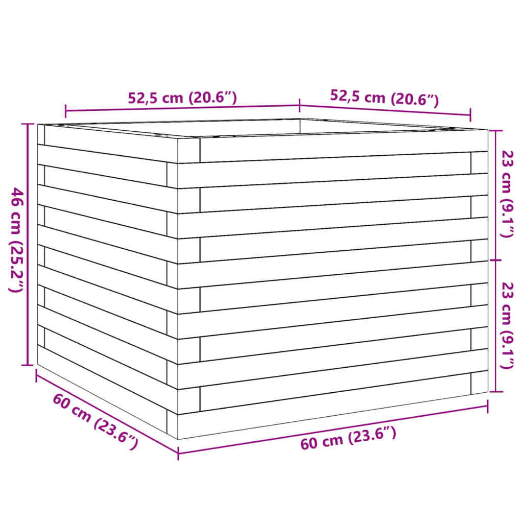 Jardinière 60x60x46 cm bois de pin massif