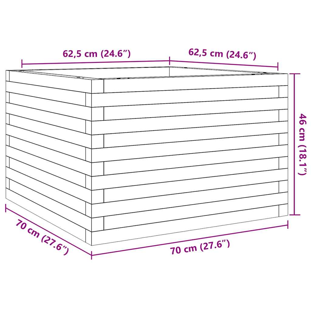 Jardinière cire marron 70x70x46 cm bois de pin massif