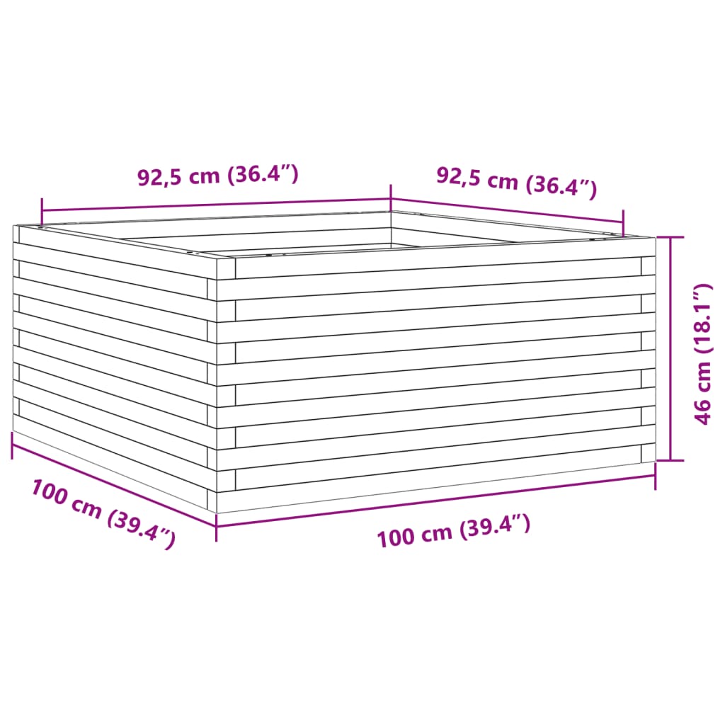 Jardinière 100x100x46 cm bois de pin massif