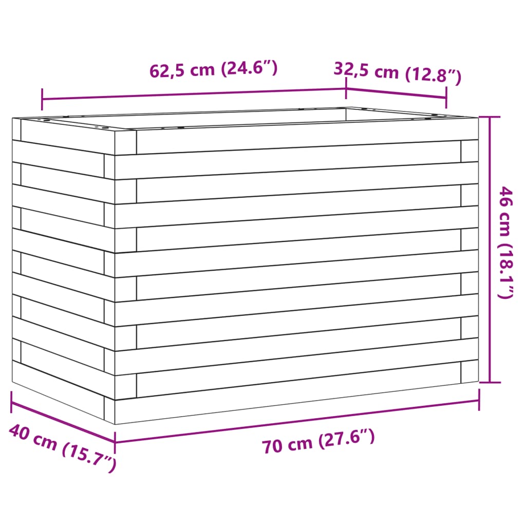 Jardinière 70x40x46 cm bois de pin massif