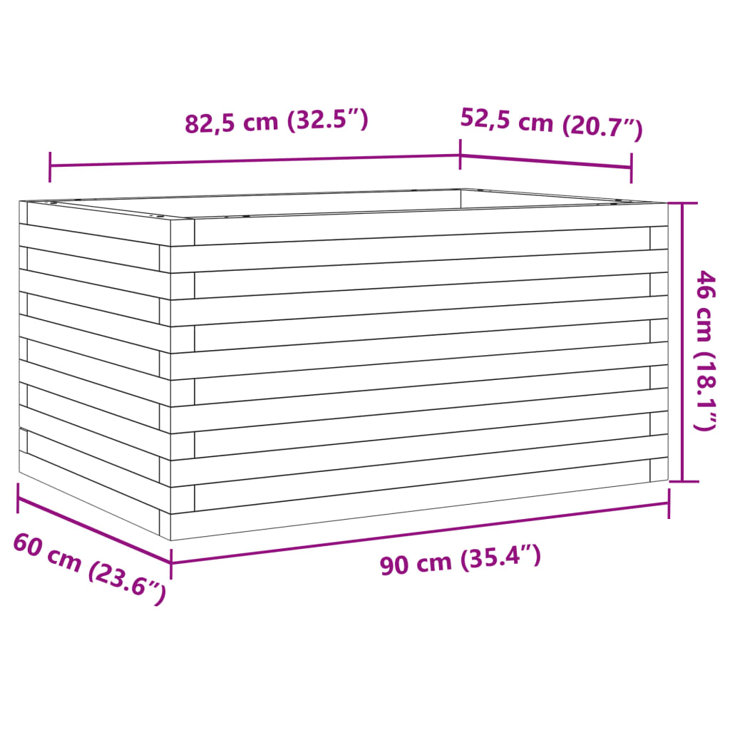 Jardinière cire marron 90x60x46 cm bois de pin massif