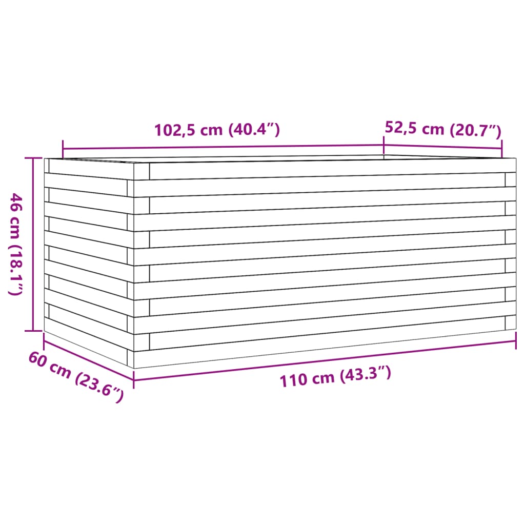 Jardinière blanc 110x60x46 cm bois de pin massif