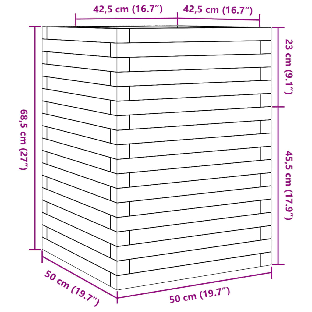 Jardinière 50x50x68,5 cm bois de pin massif