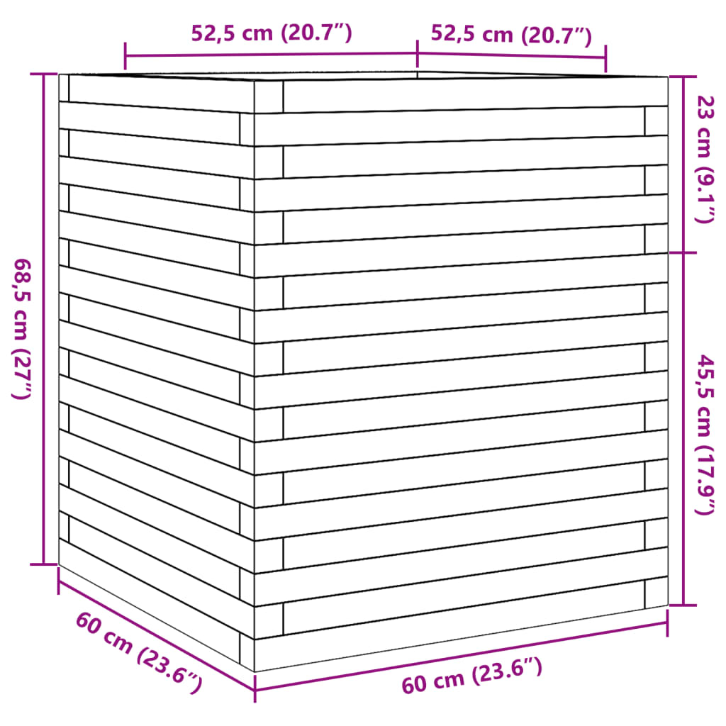 Jardinière cire marron 60x60x68,5 cm bois de pin massif