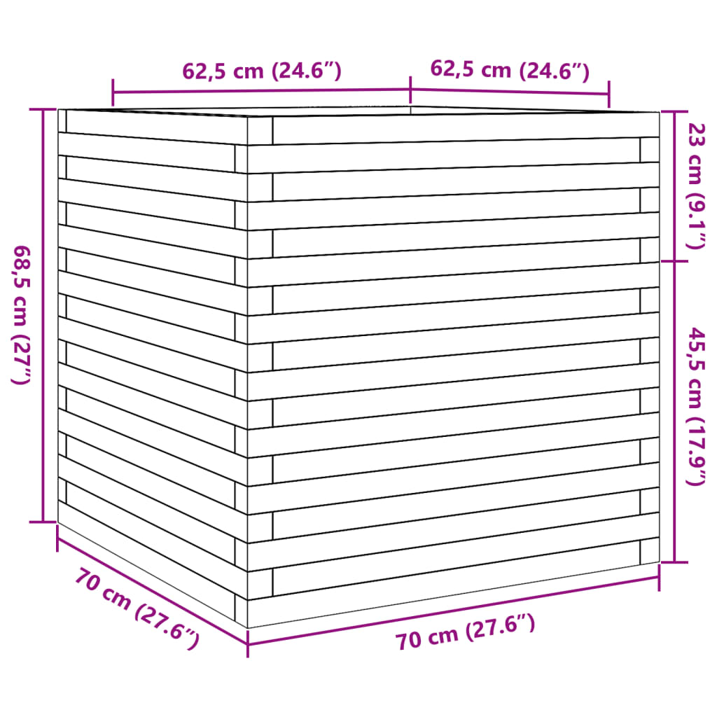 Jardinière 70x70x68,5 cm bois de pin massif