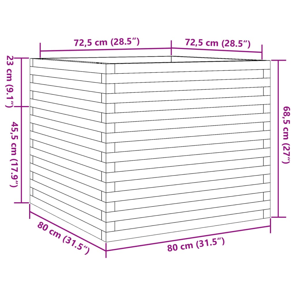 Jardinière 80x80x68,5 cm bois de pin massif