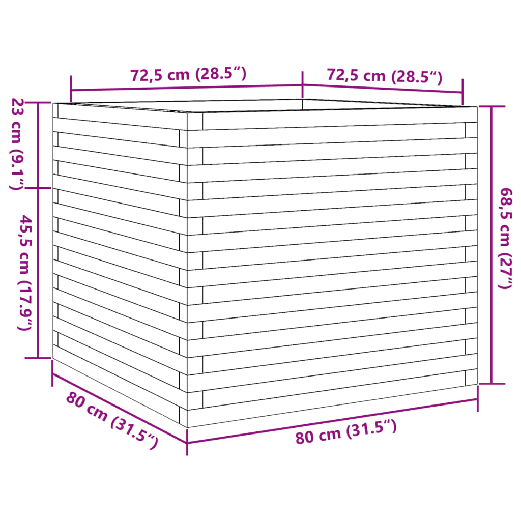 Jardinière blanc 80x80x68,5 cm bois de pin massif