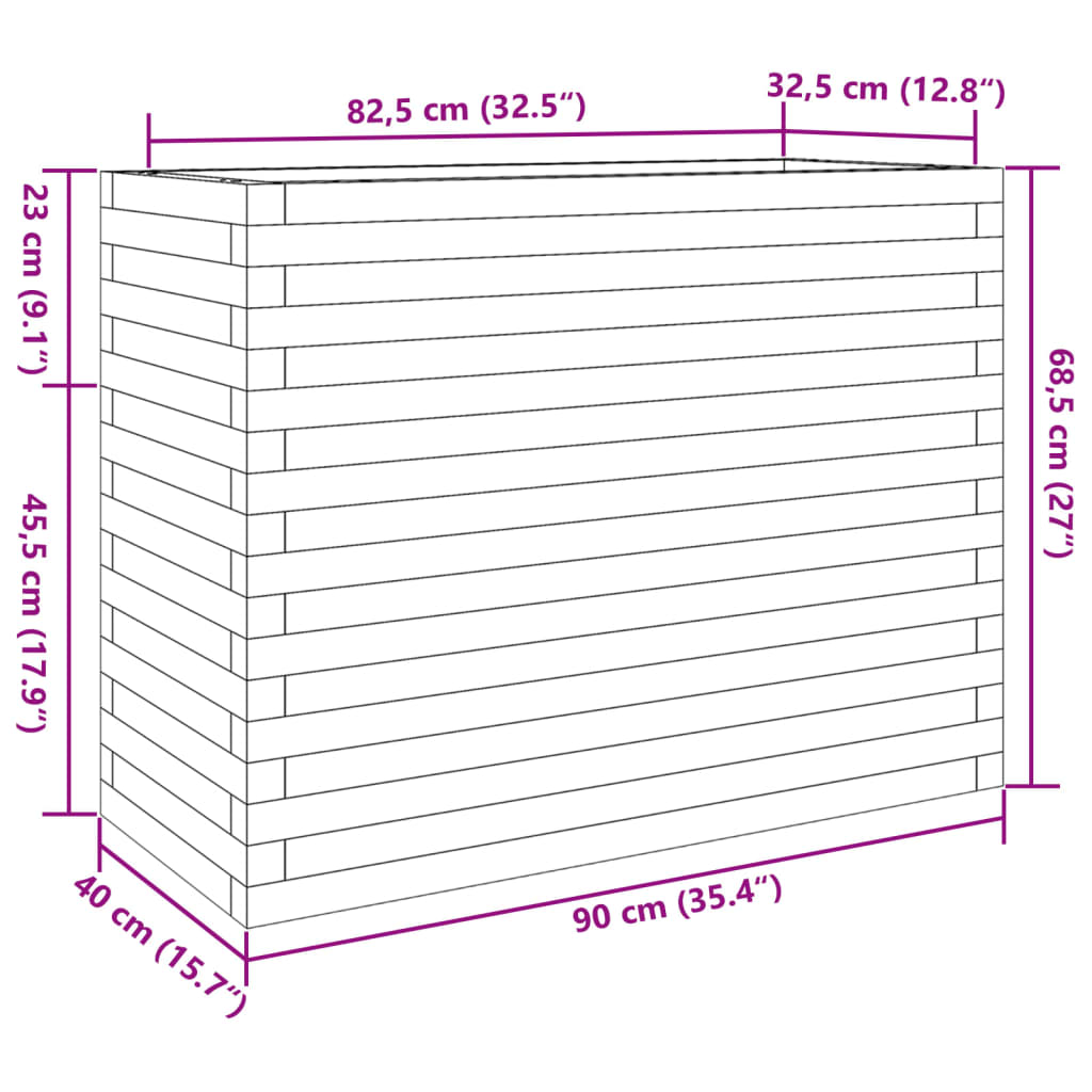 Jardinière blanc 90x40x68,5 cm bois de pin massif