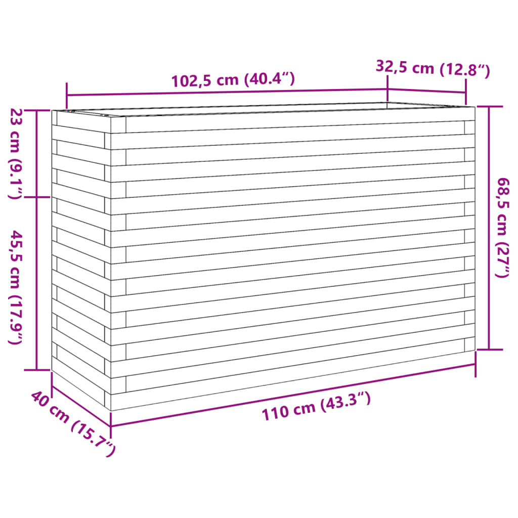 Jardinière 110x40x68,5 cm bois de pin massif