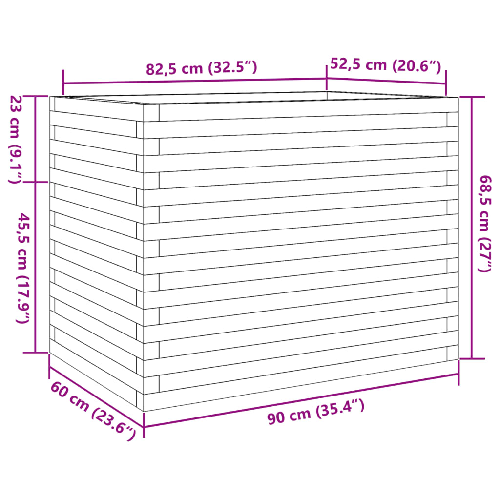 Jardinière cire marron 90x60x68,5 cm bois de pin massif