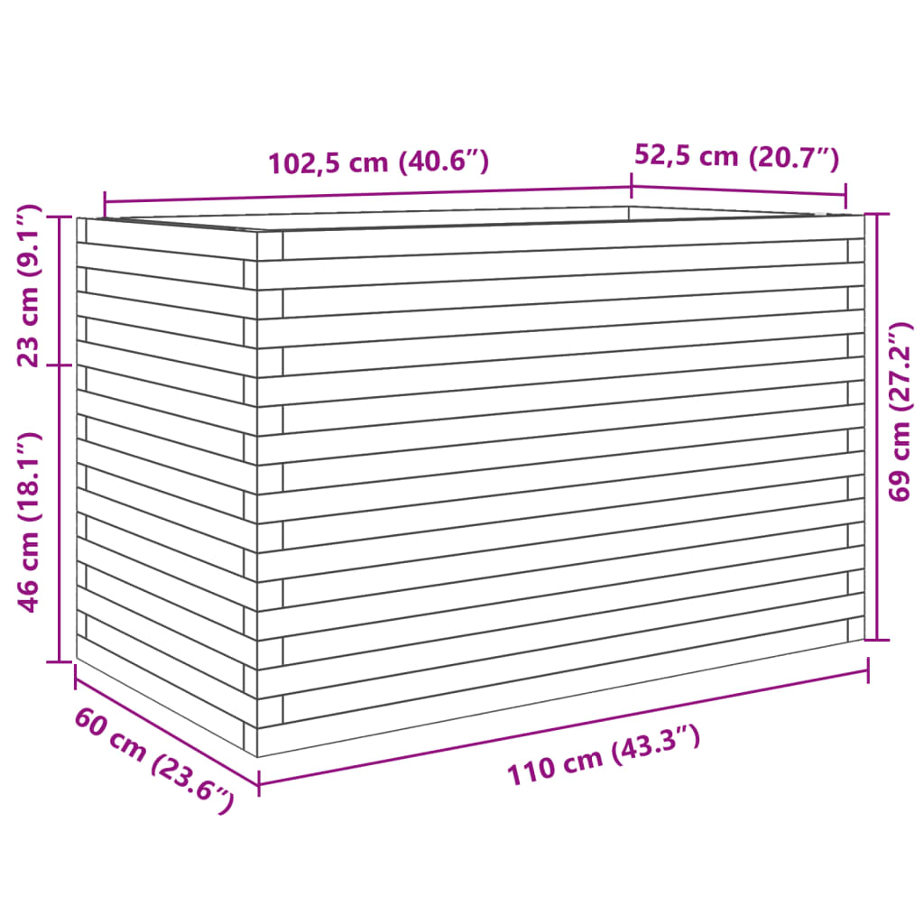 Jardinière 110x60x68,5 cm bois de pin massif