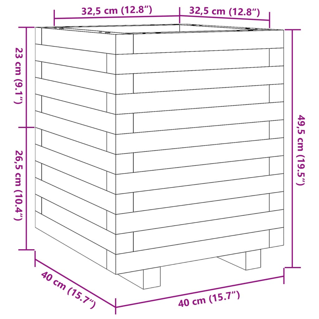 Jardinière cire marron 40x40x49,5 cm bois de pin massif