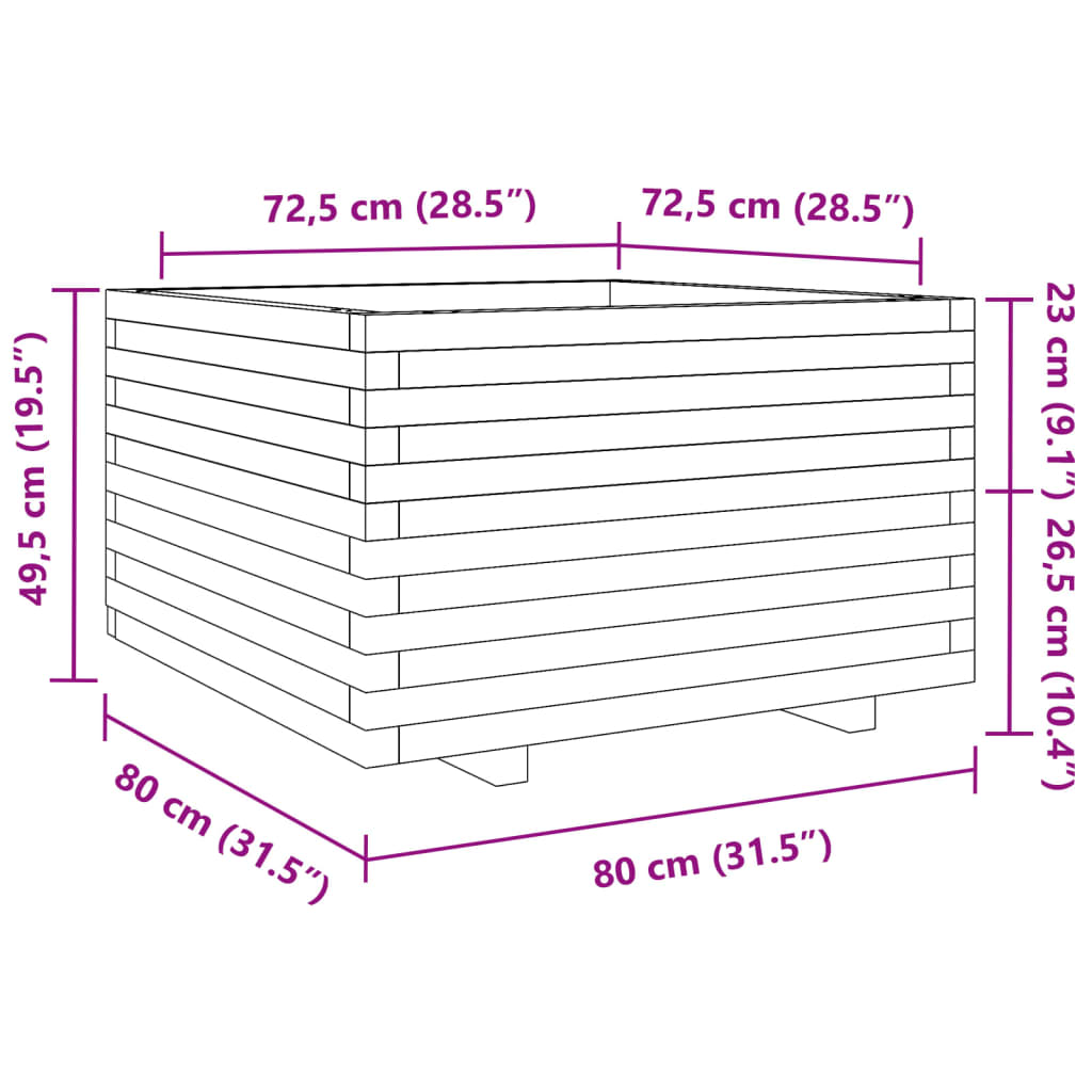 Jardinière 80x80x49,5 cm bois de pin massif