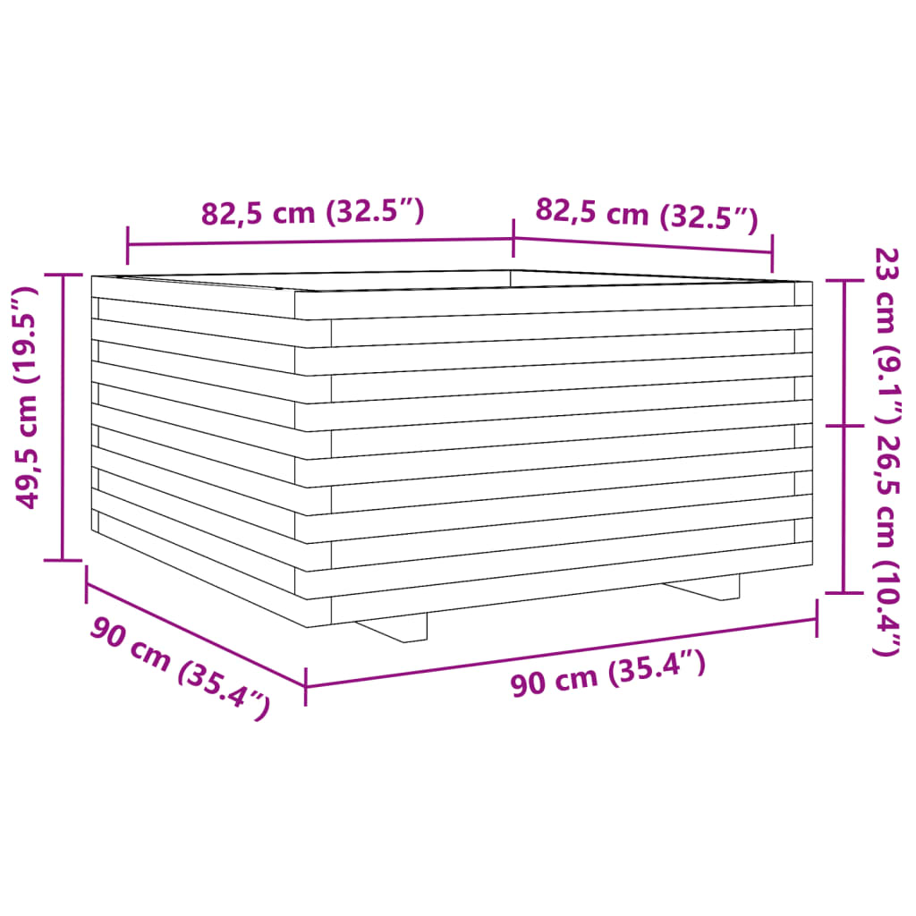 Jardinière 90x90x49,5 cm bois de pin massif