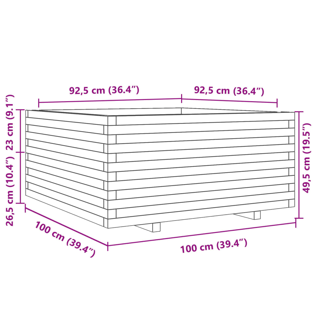 Jardinière 100x100x49,5 cm bois de pin massif