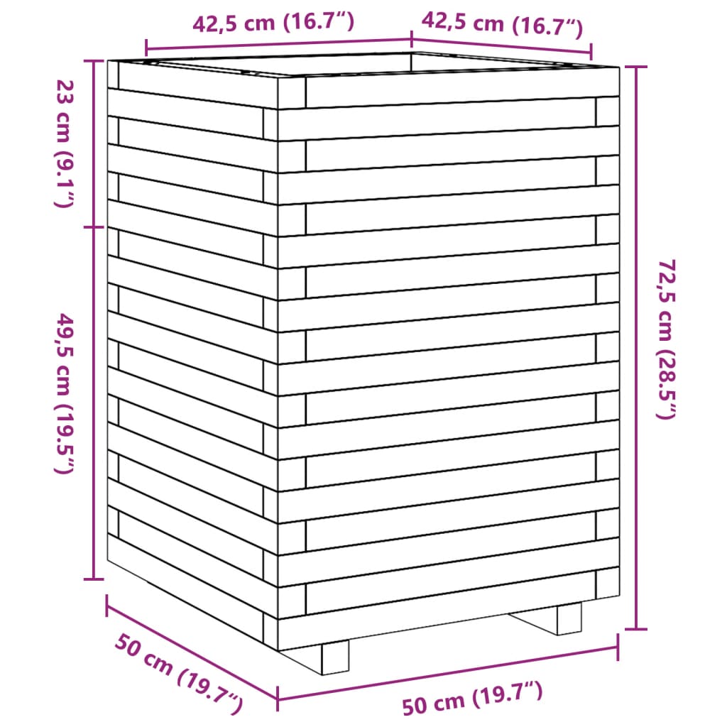 Jardinière 50x50x72,5 cm bois de pin massif