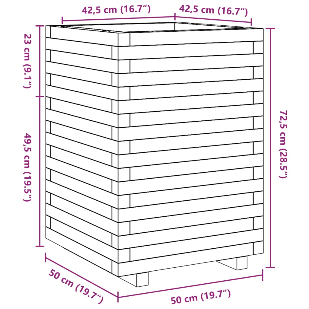 Jardinière cire marron 50x50x72,5 cm bois de pin massif