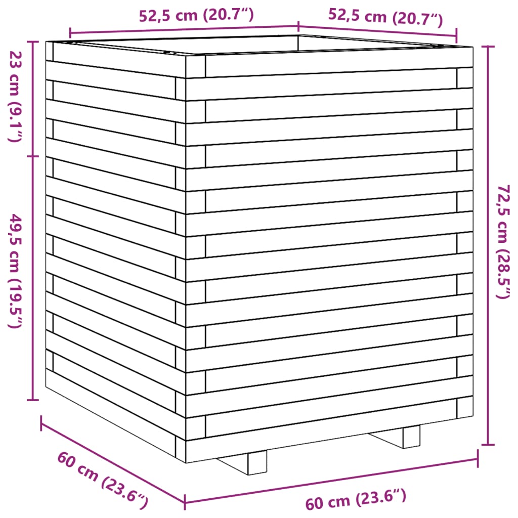 Jardinière 60x60x72,5 cm bois de pin massif