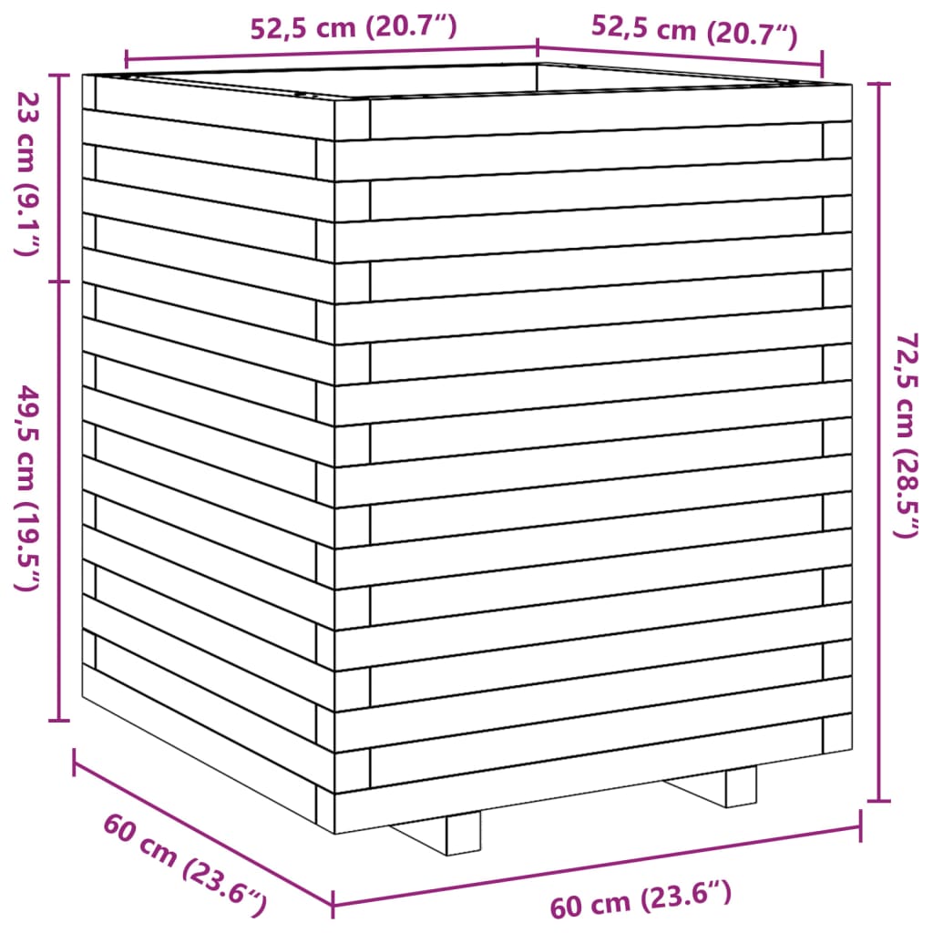 Jardinière blanc 60x60x72,5 cm bois de pin massif