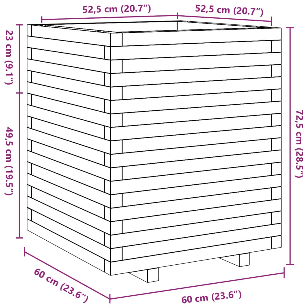 Jardinière cire marron 60x60x72,5 cm bois de pin massif