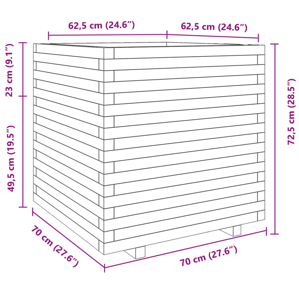 Jardinière 70x70x72,5 cm bois de pin massif