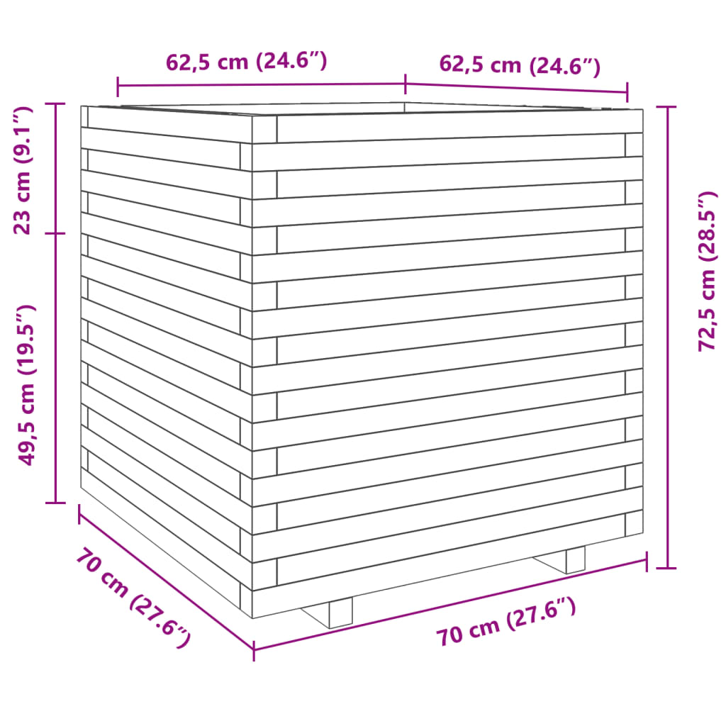 Jardinière blanc 70x70x72,5 cm bois de pin massif