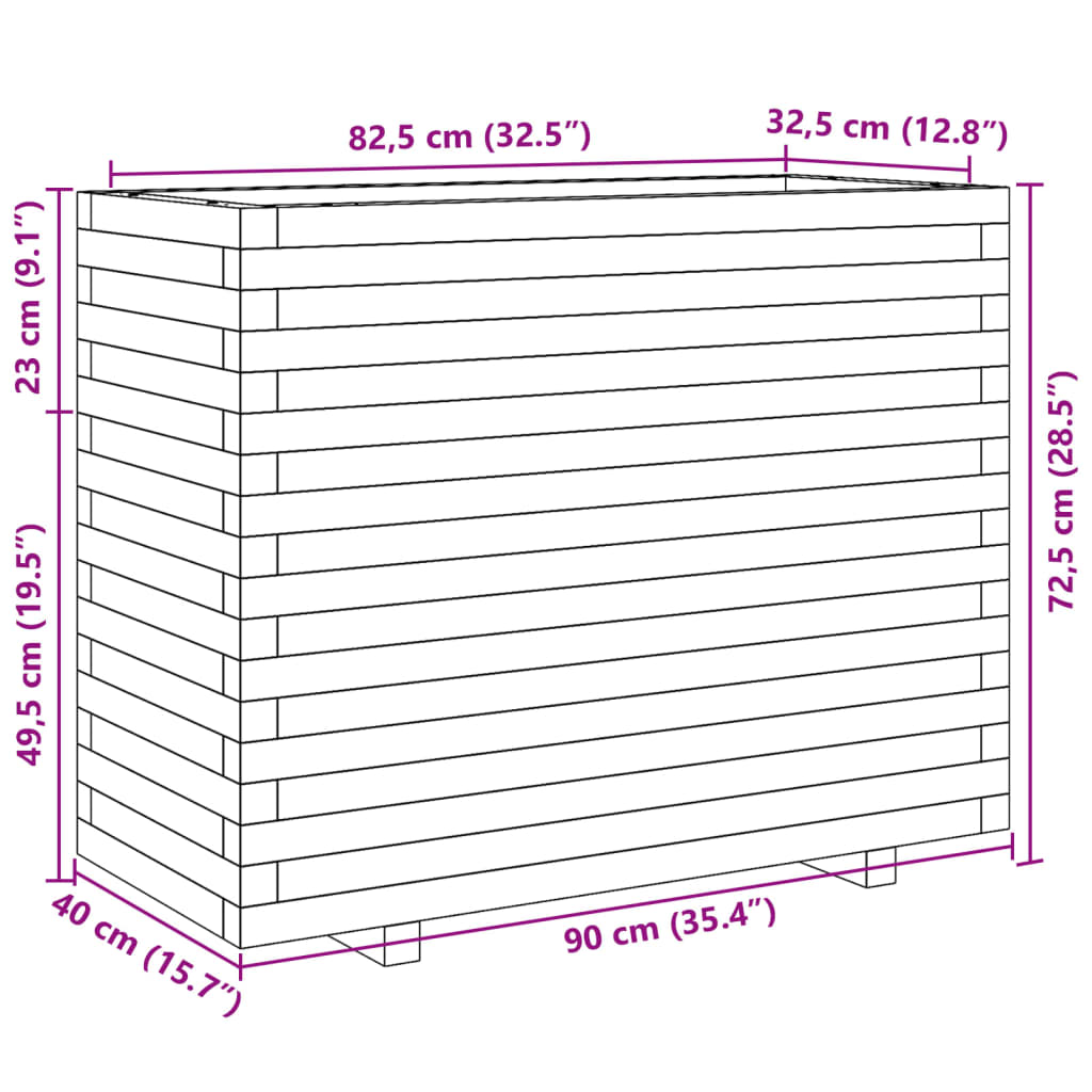 Jardinière 90x40x72,5 cm bois de pin massif