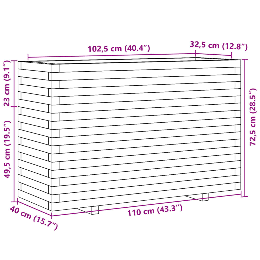 Jardinière 110x40x72,5 cm bois de pin massif