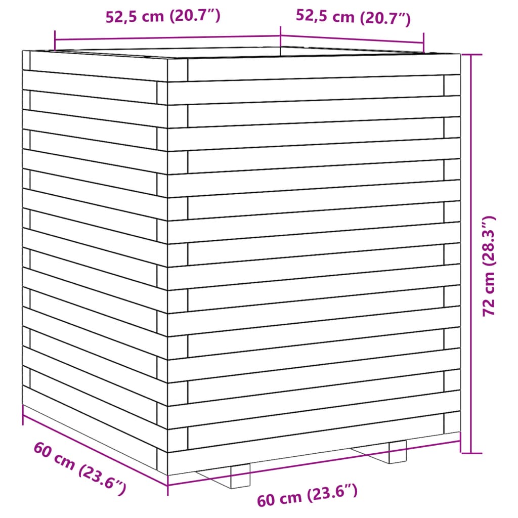 Jardinière 60x60x72 cm bois de pin massif