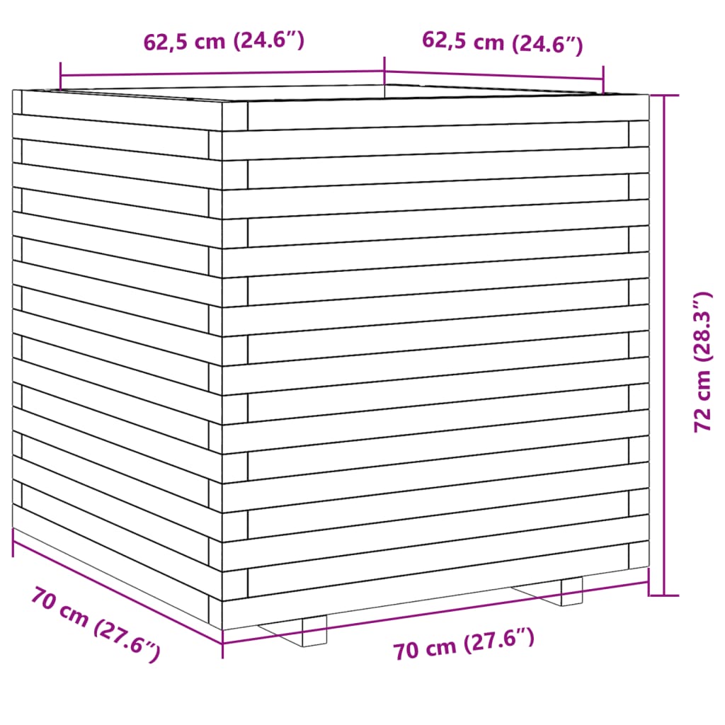 Jardinière 70x70x72 cm bois de pin massif