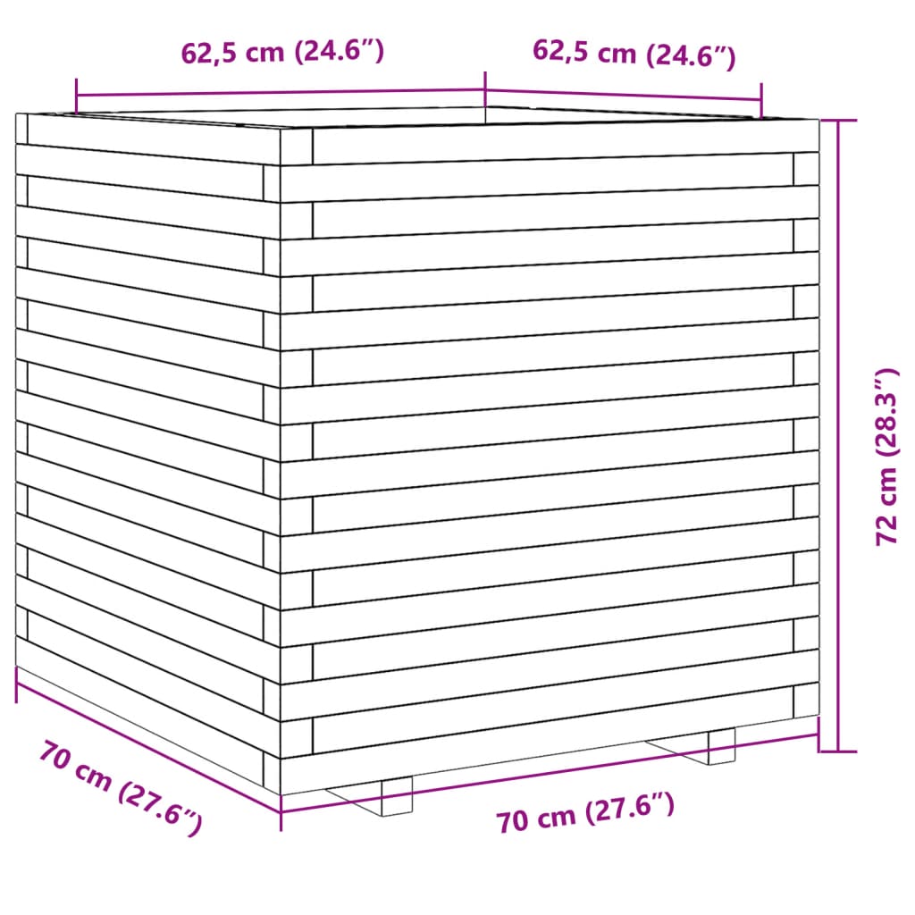 Jardinière 70x70x72 cm bois de pin imprégné