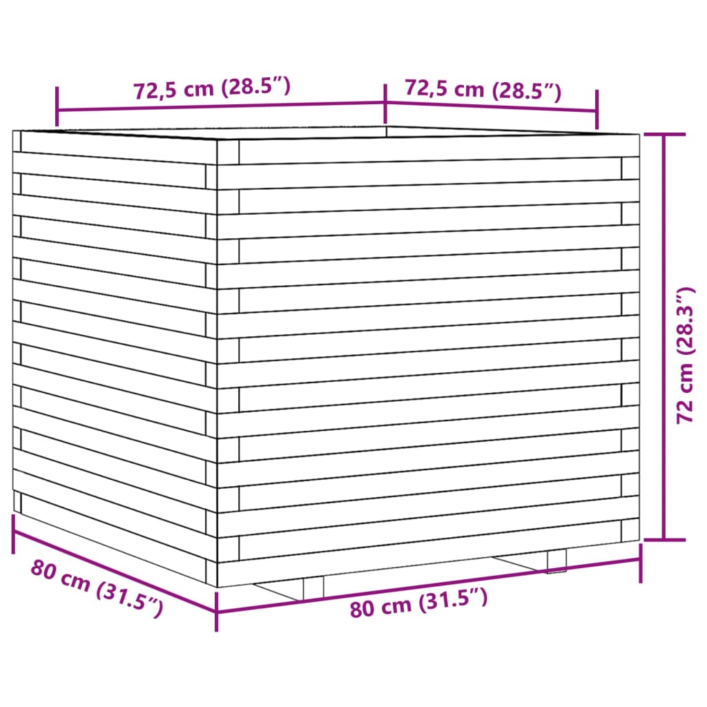 Jardinière 80x80x72 cm bois de pin massif