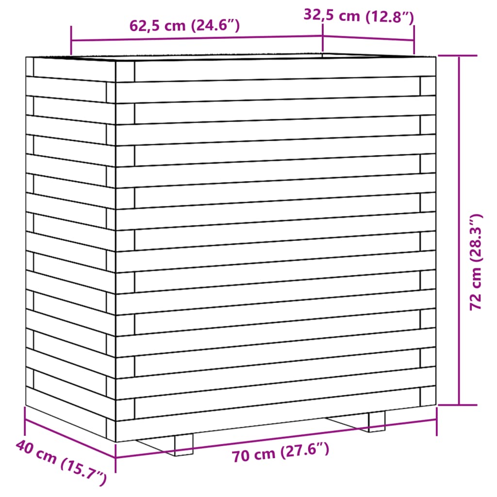 Jardinière blanc 70x40x72 cm bois de pin massif