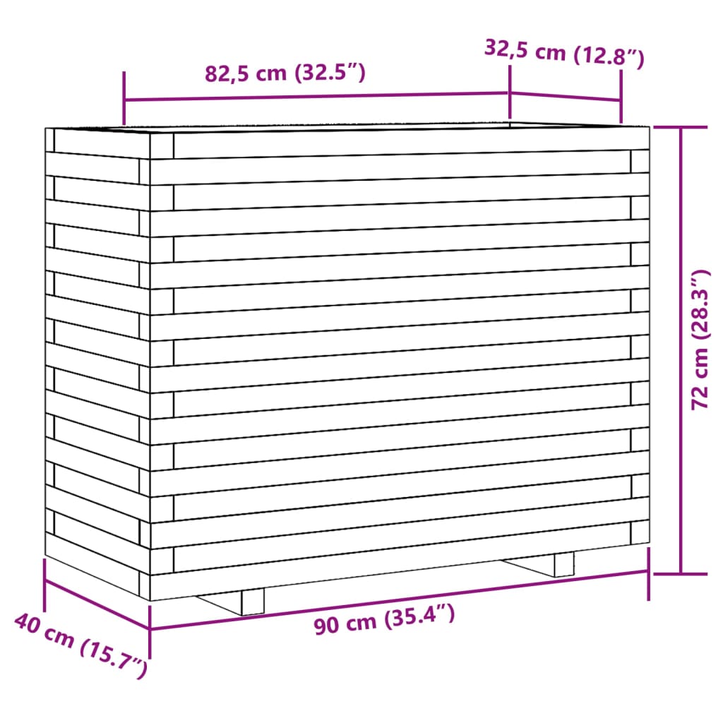 Jardinière 90x40x72 cm bois de pin massif