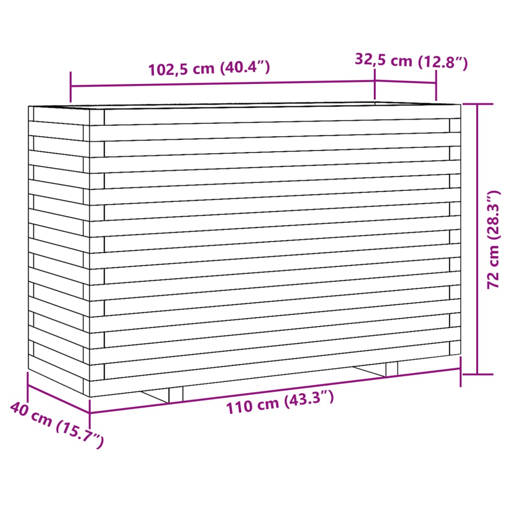 Jardinière 110x40x72 cm bois de pin massif