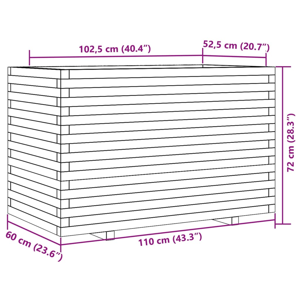 Jardinière 110x60x72 cm bois de pin massif