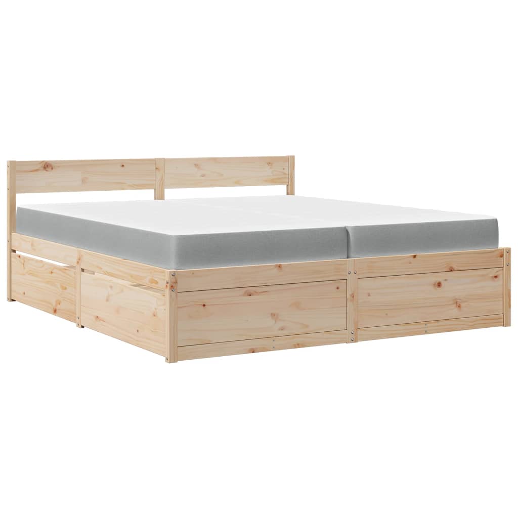 Lit avec tiroirs et matelas 200x200 cm bois massif de pin