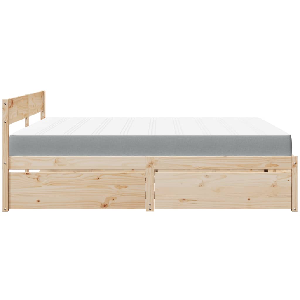 Lit avec tiroirs et matelas 200x200 cm bois massif de pin