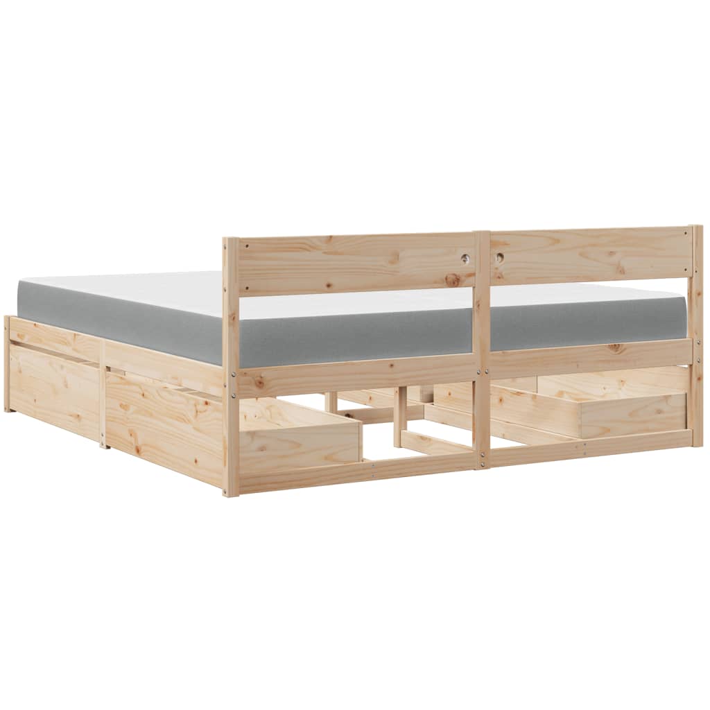 Lit avec tiroirs et matelas 200x200 cm bois massif de pin