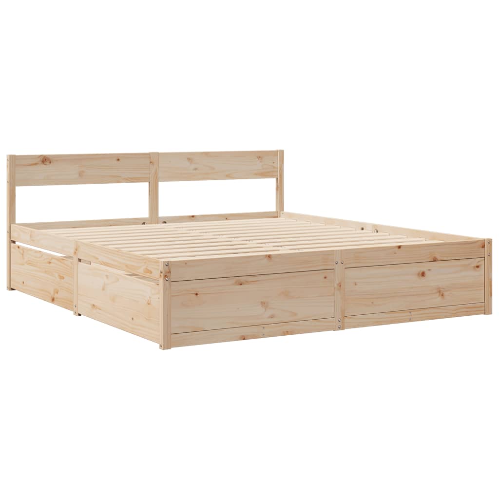 Lit avec tiroirs et matelas 200x200 cm bois massif de pin