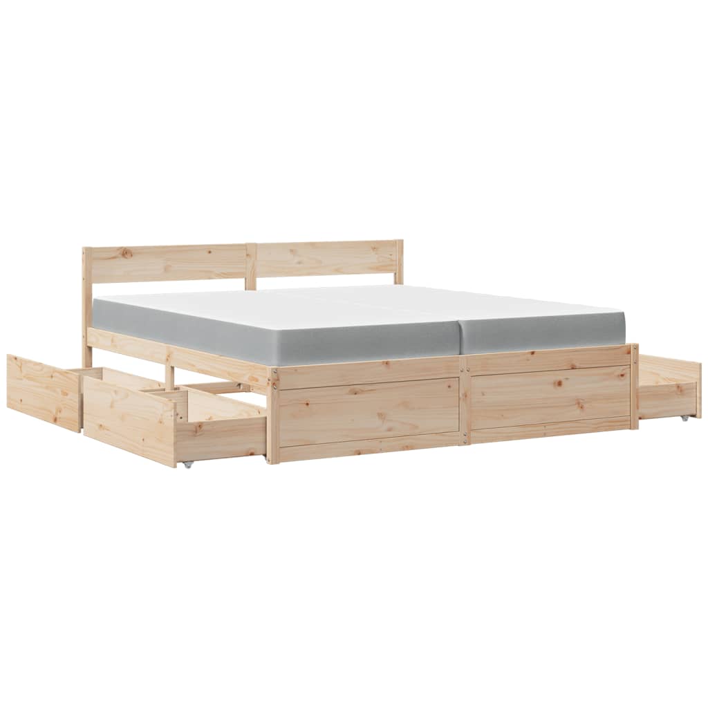 Lit avec tiroirs et matelas 200x200 cm bois massif de pin