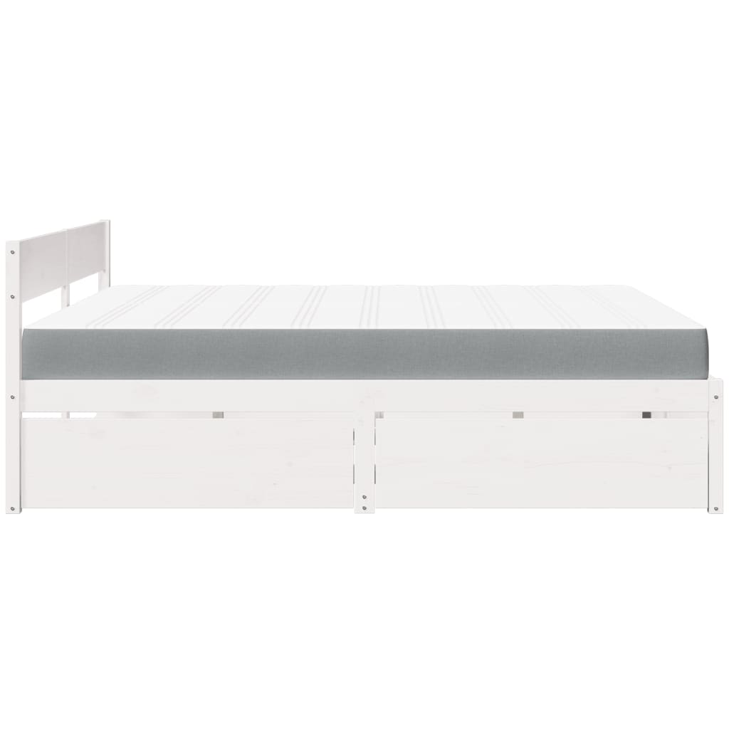 Lit avec tiroirs et matelas blanc 200x200 cm bois massif de pin