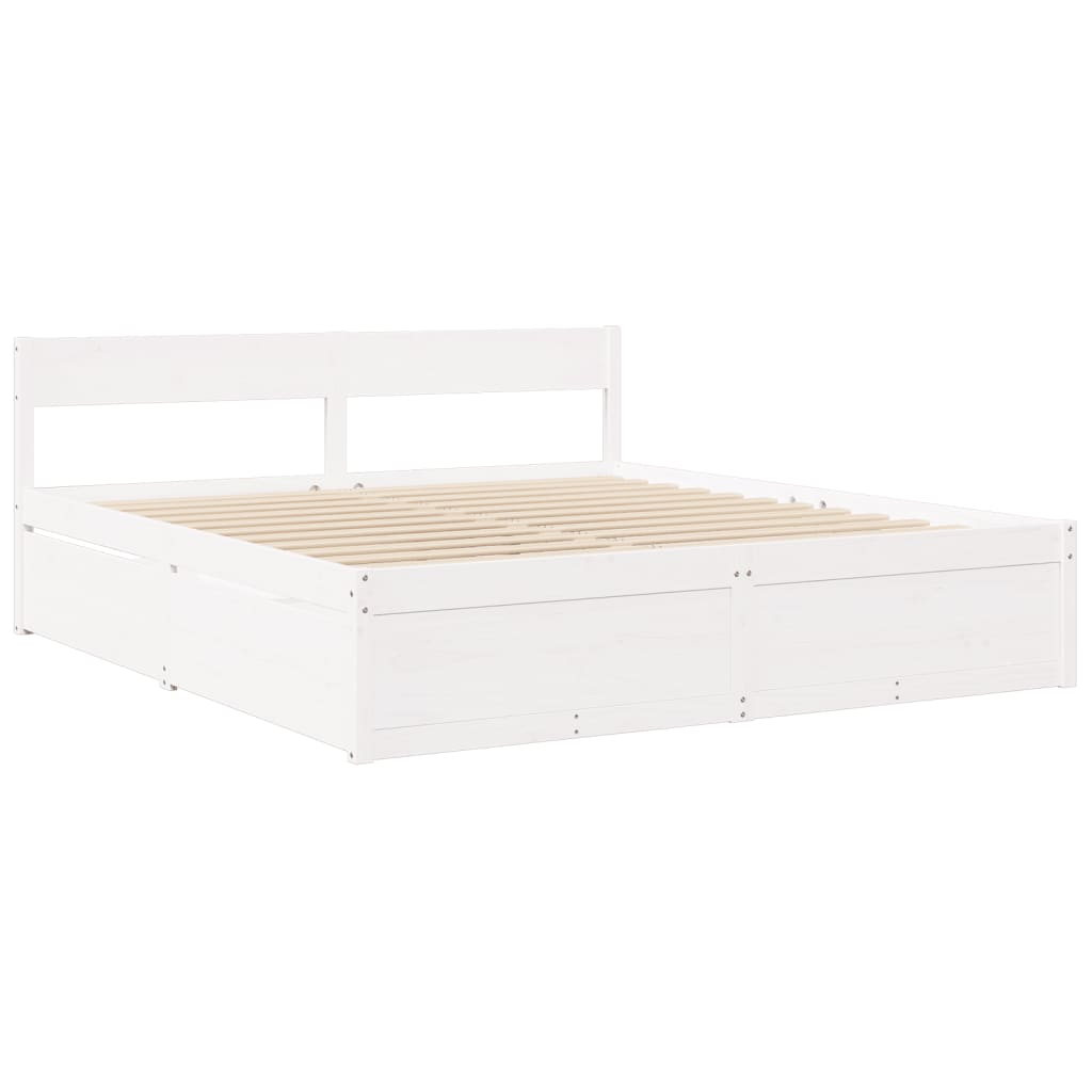 Lit avec tiroirs et matelas blanc 200x200 cm bois massif de pin