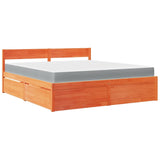 Lit avec tiroirs/matelas cire marron 180x200 cm bois massif pin