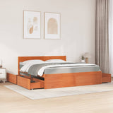 Lit avec tiroirs/matelas cire marron 180x200 cm bois massif pin