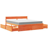 Lit avec tiroirs/matelas cire marron 180x200 cm bois massif pin